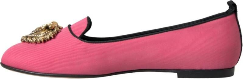 Dolce & Gabbana Velvet Loafers met Gouden Hart Detail Pink Dames