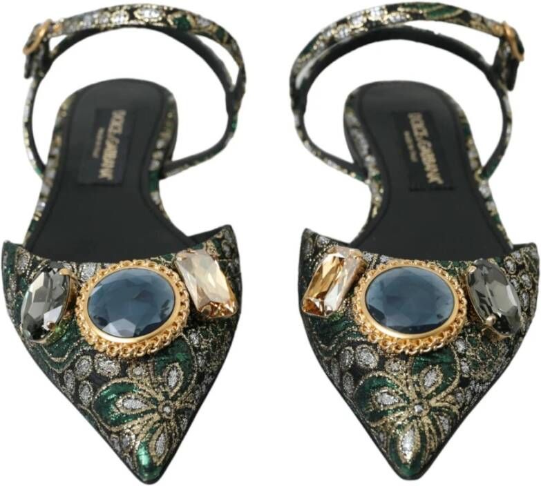 Dolce & Gabbana Versierde Jacquard Slingback Flats in Groen Multicolor Dames