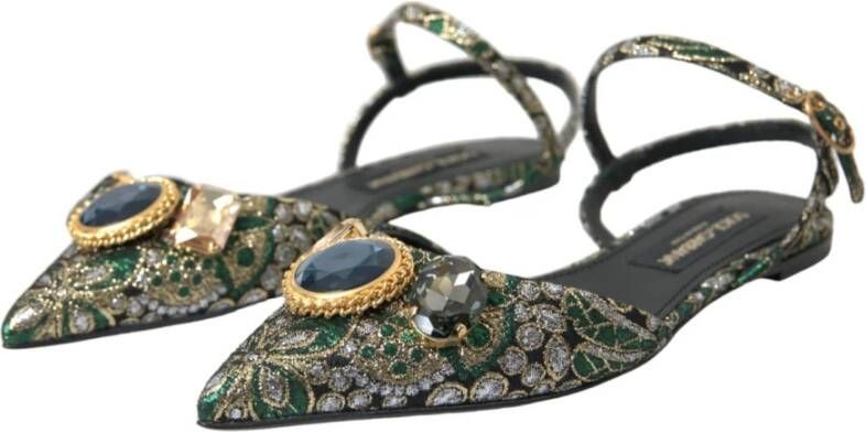 Dolce & Gabbana Versierde Jacquard Slingback Flats in Groen Multicolor Dames