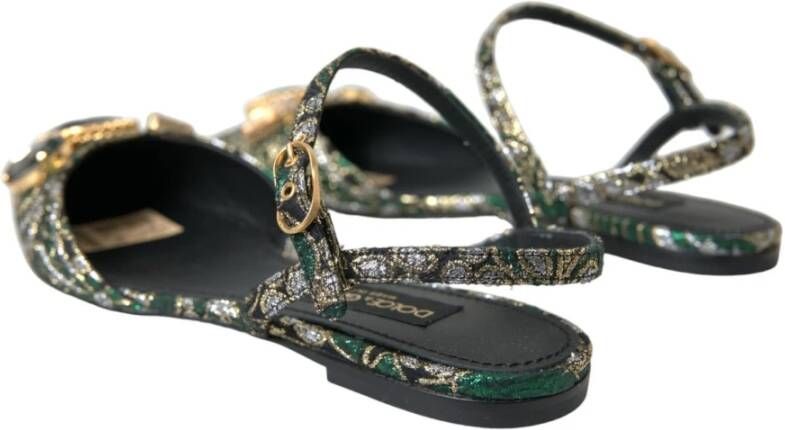 Dolce & Gabbana Versierde Jacquard Slingback Flats in Groen Multicolor Dames