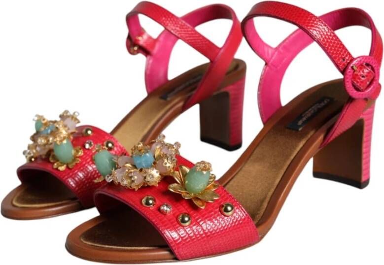 Dolce & Gabbana Versierde Keira Sandalen met Gesp Sluiting Pink Dames