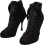 Dolce & Gabbana Zwarte Stretch Enkellaarzen Open Teen Hakken Black Dames - Thumbnail 5