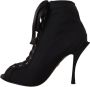 Dolce & Gabbana Zwarte Stretch Enkellaarzen Open Teen Hakken Black Dames - Thumbnail 7