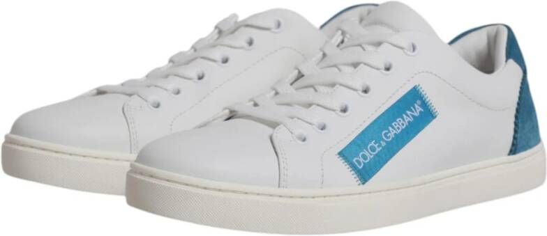 Dolce & Gabbana Wit Blauw Leren Lage Sneakers White Dames