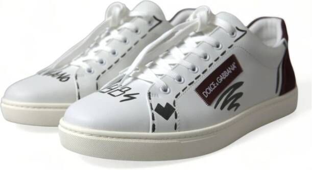 Dolce & Gabbana Wit Bordeaux Leren Lage Sneakers Multicolor Heren