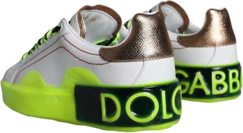 Dolce & Gabbana Wit Goud Groene Leren Sneakers White Dames