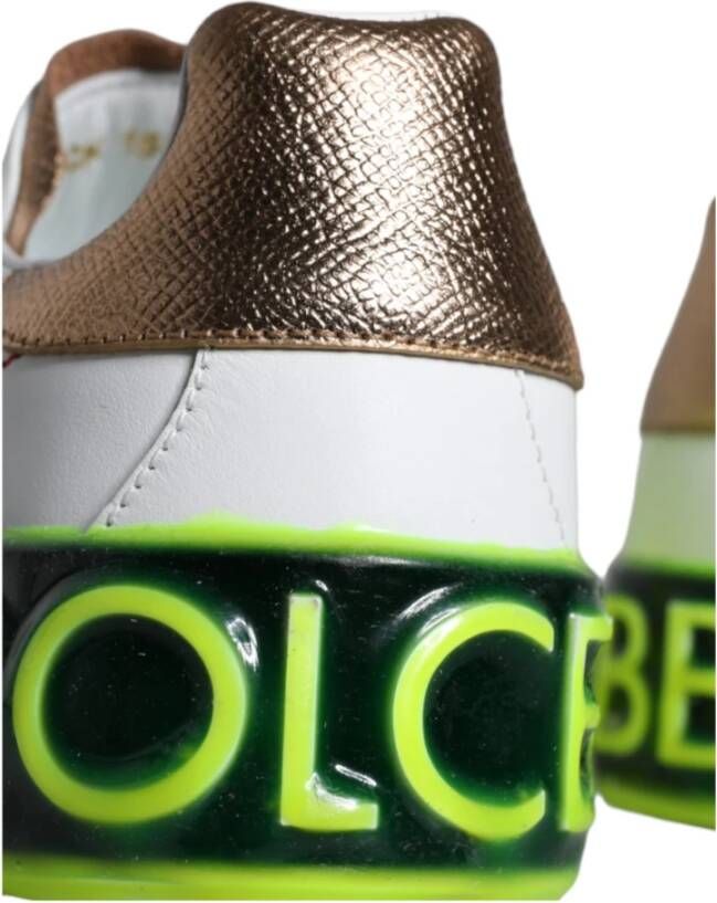 Dolce & Gabbana Wit Goud Groene Leren Sneakers White Dames