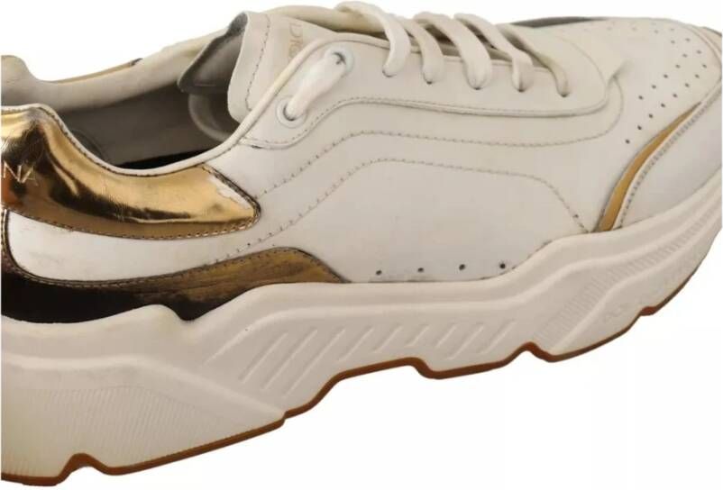 Dolce & Gabbana Wit Goud Leren Casual Sneakers White Heren