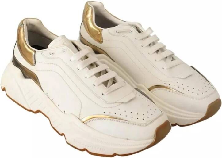 Dolce & Gabbana Wit Goud Leren Casual Sneakers White Heren