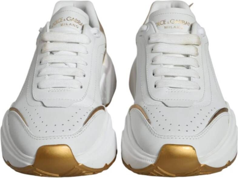 Dolce & Gabbana Wit Goud Leren Sneakers Logo Details White Dames