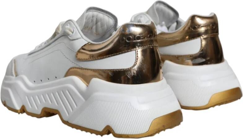 Dolce & Gabbana Wit Goud Leren Sneakers Logo Details White Dames