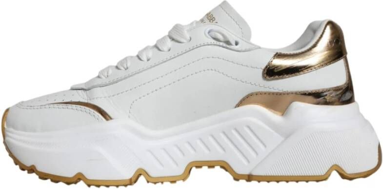 Dolce & Gabbana Wit Goud Leren Sneakers Logo Details White Dames