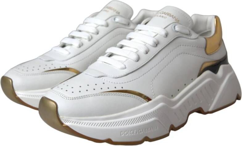 Dolce & Gabbana Wit Goud Leren Sneakers met Rubberen Zool White Dames