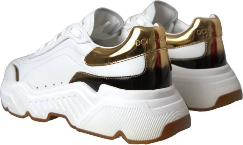 Dolce & Gabbana Wit Goud Leren Sneakers met Rubberen Zool White Dames