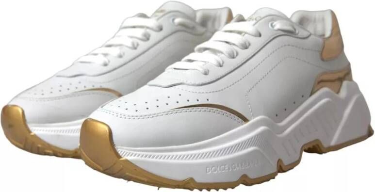 Dolce & Gabbana Wit Goud Leren Sneakers White Dames