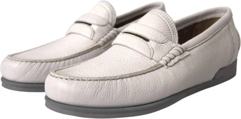 Dolce & Gabbana Wit Grijs Leren Slip-On Loafers White Heren