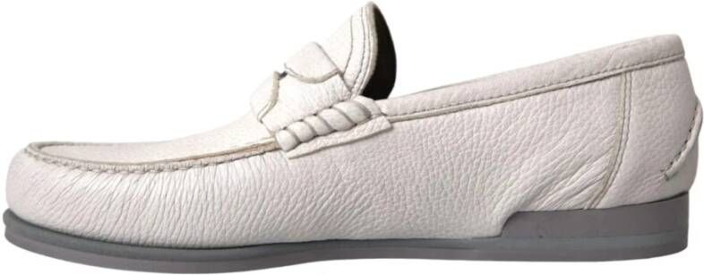 Dolce & Gabbana Wit Grijs Leren Slip-On Loafers White Heren