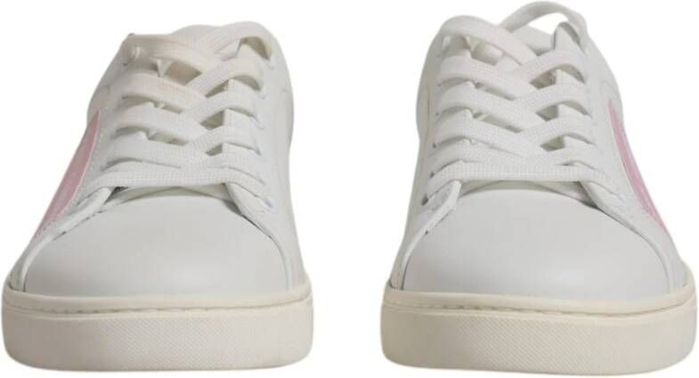 Dolce & Gabbana Wit Roze Leren Lage Sneakers White Dames