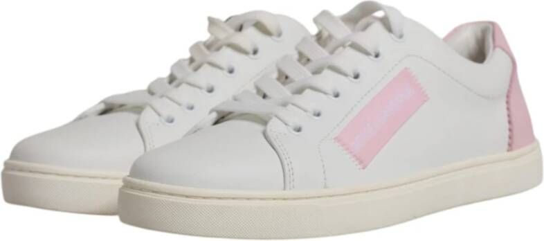 Dolce & Gabbana Wit Roze Leren Lage Sneakers White Dames