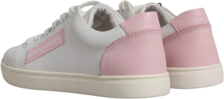 Dolce & Gabbana Wit Roze Leren Lage Sneakers White Dames