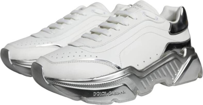 Dolce & Gabbana Wit Zilver Lage Top Sneakers Rubberen Zool White Heren