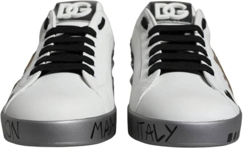 Dolce & Gabbana Wit Zilver Leren Sneakers Logo Details White Heren