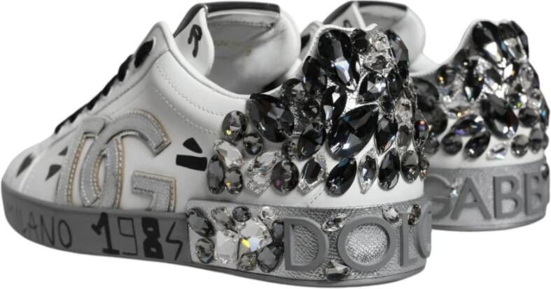 Dolce & Gabbana Wit Zilver Leren Sneakers Logo Details White Heren