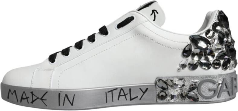 Dolce & Gabbana Wit Zilver Leren Sneakers Logo Details White Heren