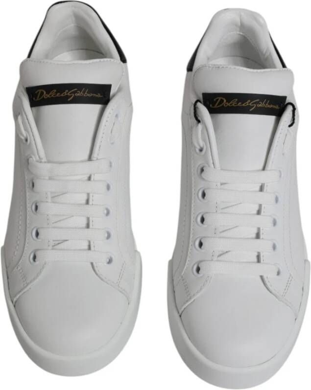 Dolce & Gabbana Wit Zwart Leren Lage Sneakers White Dames