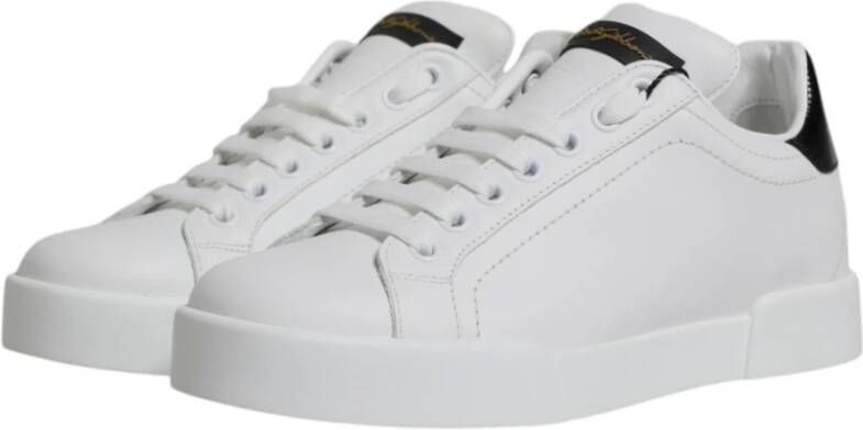 Dolce & Gabbana Wit Zwart Leren Lage Sneakers White Dames