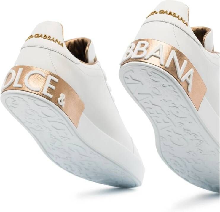 Dolce & Gabbana Wit goud-tone Portofino logo-patch sneakers White Dames