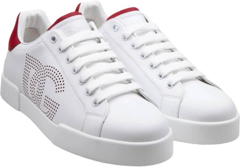 Dolce & Gabbana Wit Rode Leren Sneakers Portofino Lijn White Heren