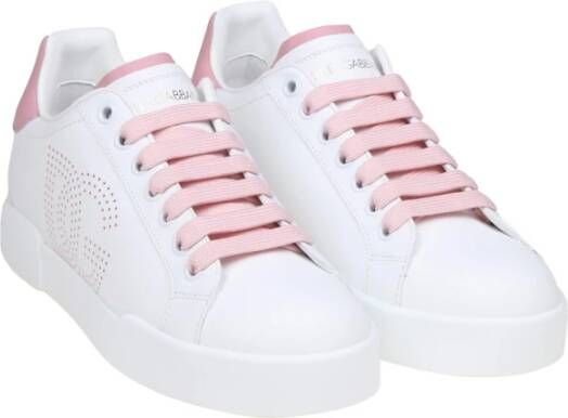 Dolce & Gabbana Wit Roze Nappa Leren Sneakers Multicolor Dames