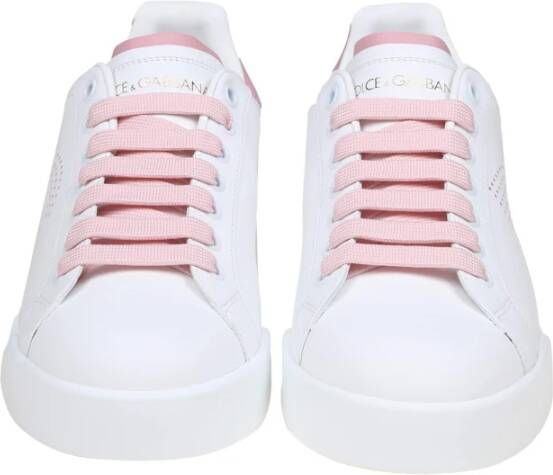 Dolce & Gabbana Wit Roze Nappa Leren Sneakers Multicolor Dames