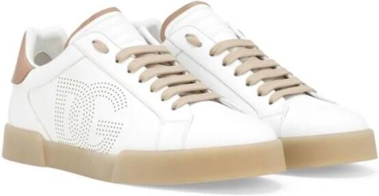 Dolce & Gabbana Witte Beige Leren Sneakers Portofino White Heren