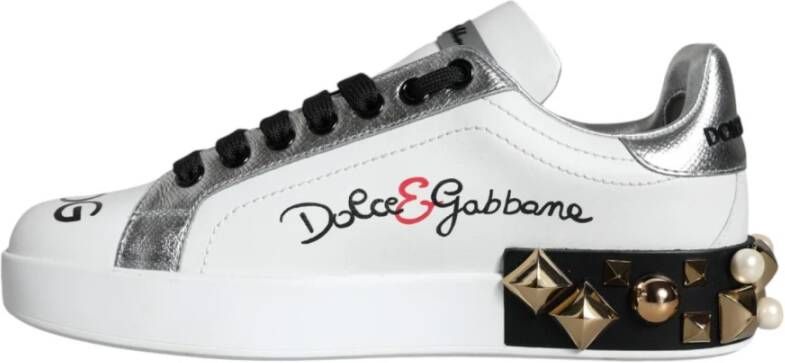 Dolce & Gabbana Witte Bloemen Leren Lage Sneakers White Dames