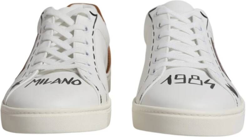 Dolce & Gabbana Witte Bruine Leren Sneakers met Rubberen Zool White Heren