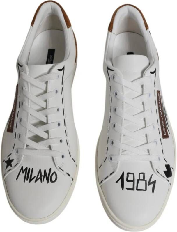 Dolce & Gabbana Witte Bruine Leren Sneakers met Rubberen Zool White Heren