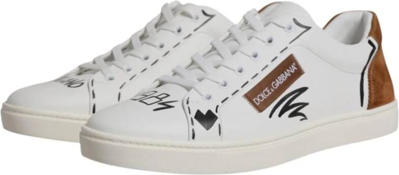 Dolce & Gabbana Witte Bruine Leren Sneakers met Rubberen Zool White Heren