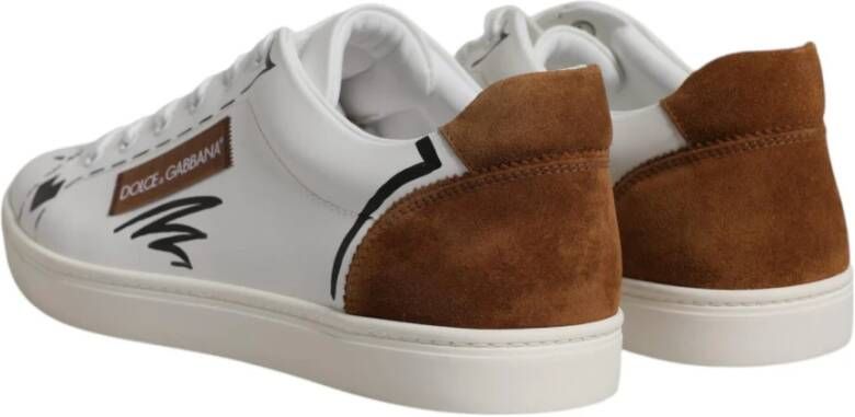 Dolce & Gabbana Witte Bruine Leren Sneakers met Rubberen Zool White Heren