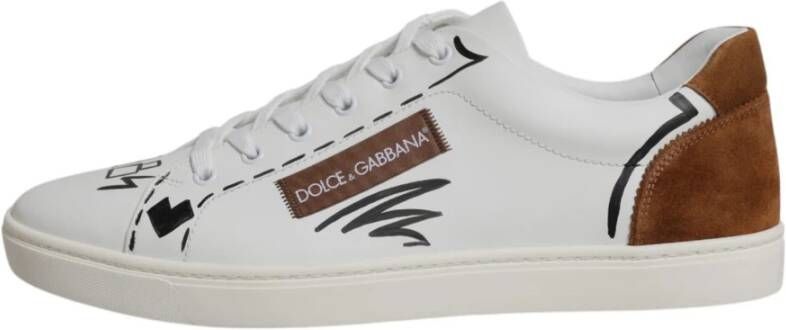 Dolce & Gabbana Witte Bruine Leren Sneakers met Rubberen Zool White Heren