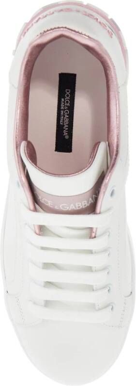 Dolce & Gabbana Witte en roze sneakers van kalfsleer White Dames