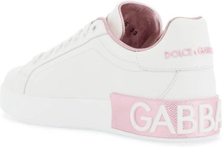 Dolce & Gabbana Witte en roze sneakers van kalfsleer White Dames