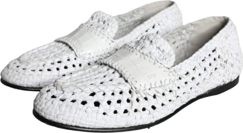 Dolce & Gabbana Witte Geweven Leren Loafers White Heren