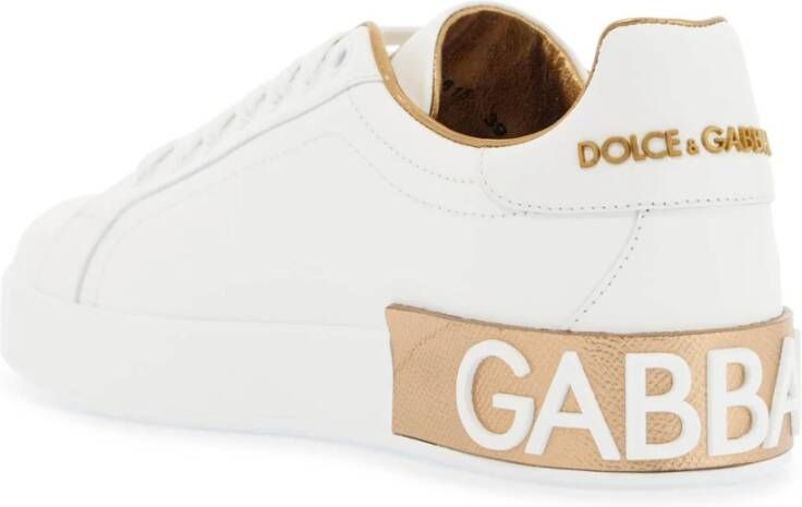 Dolce & Gabbana Witte Gouden Lage Top Velcro Sneakers White Dames