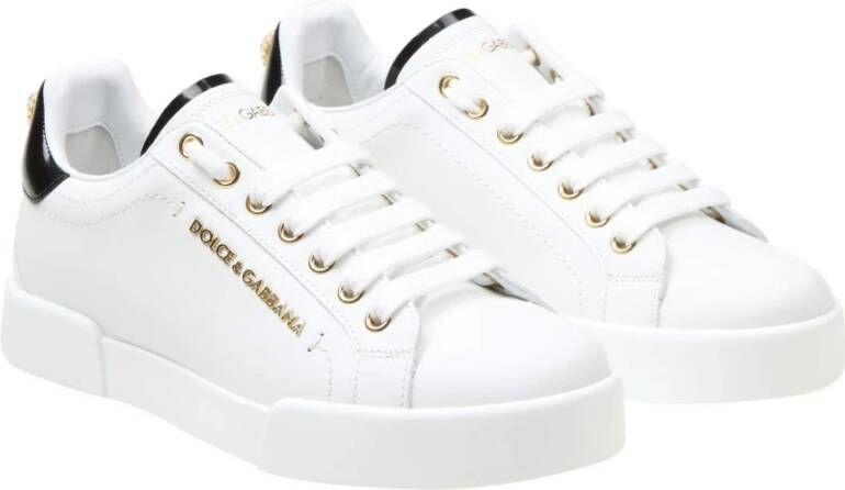 Dolce & Gabbana Witte Gouden Leren Sneakers Elegante Stijl White Dames