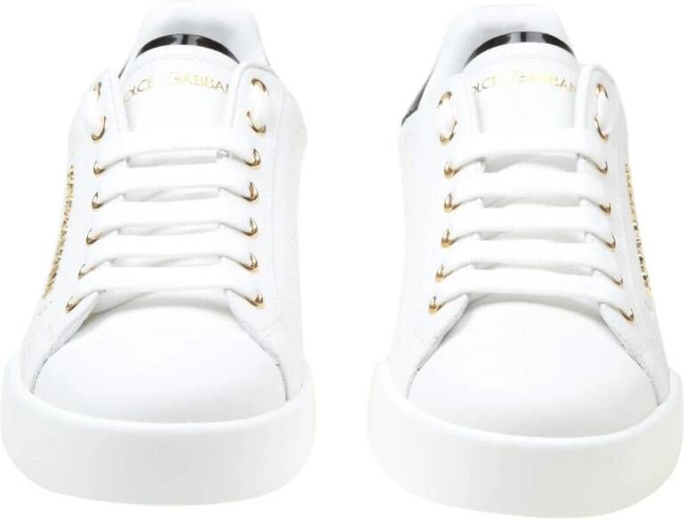 Dolce & Gabbana Witte Gouden Leren Sneakers Elegante Stijl White Dames