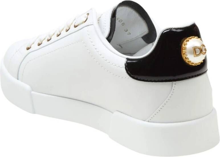 Dolce & Gabbana Witte Gouden Leren Sneakers Elegante Stijl White Dames