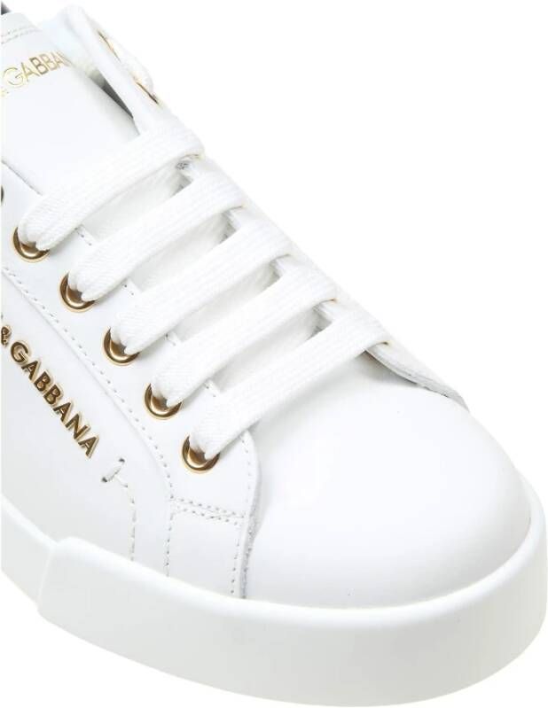 Dolce & Gabbana Witte Gouden Leren Sneakers Elegante Stijl White Dames