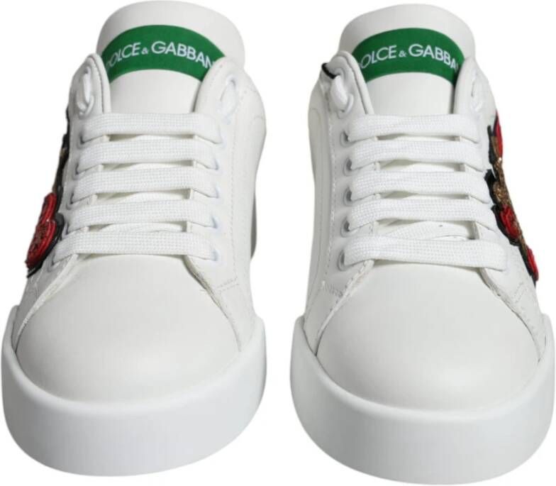 Dolce & Gabbana Witte Groene Leren Sneakers White Dames